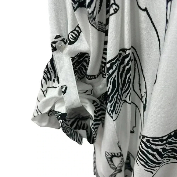 Jane + Delancey white and black zebra print blouse roll tab sleeves 2XL NWT Zoo - Picture 5 of 12